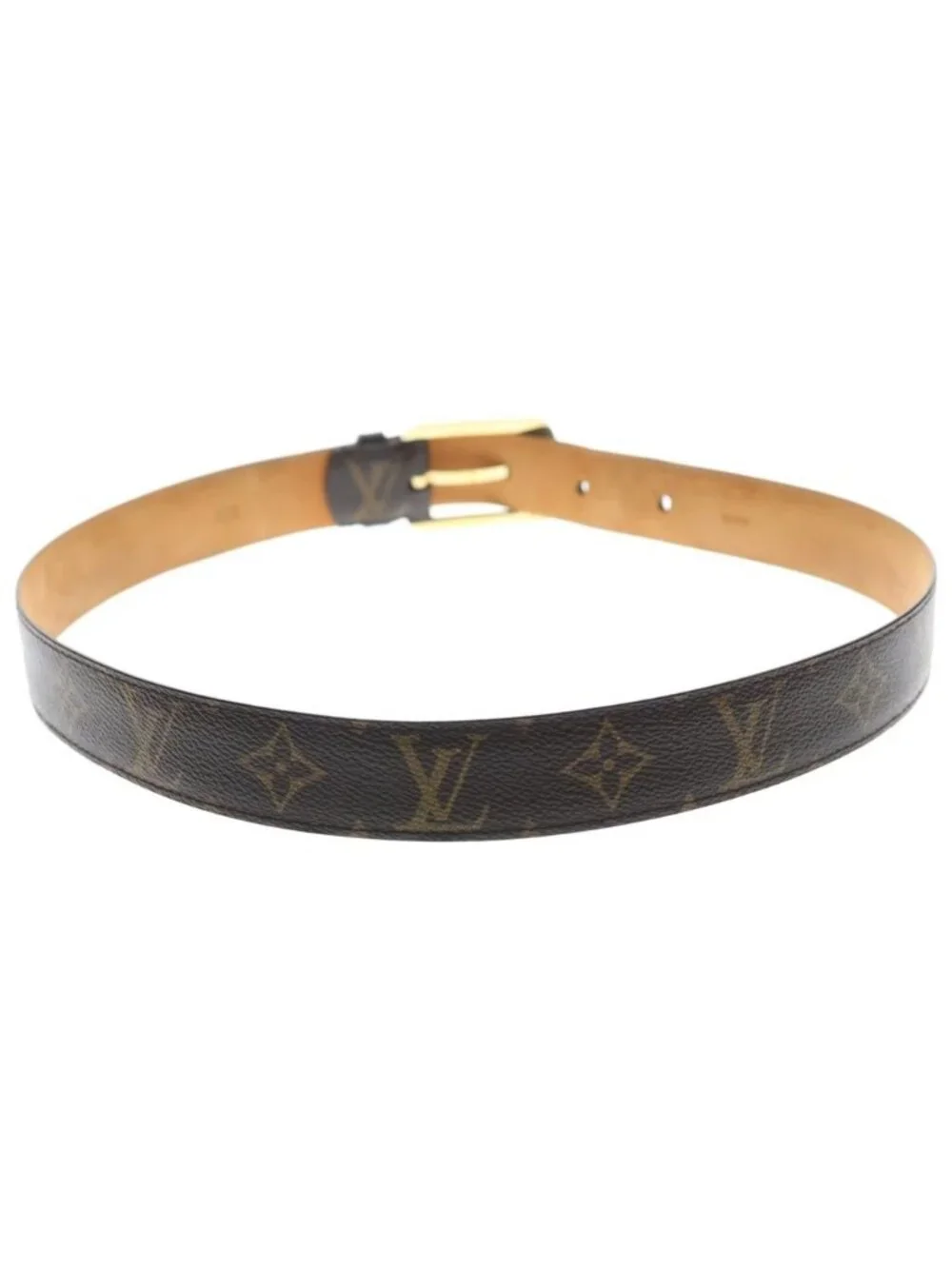 Louis Vuitton Monogram Ceinture Ellipse Leather Belt Brown Gold